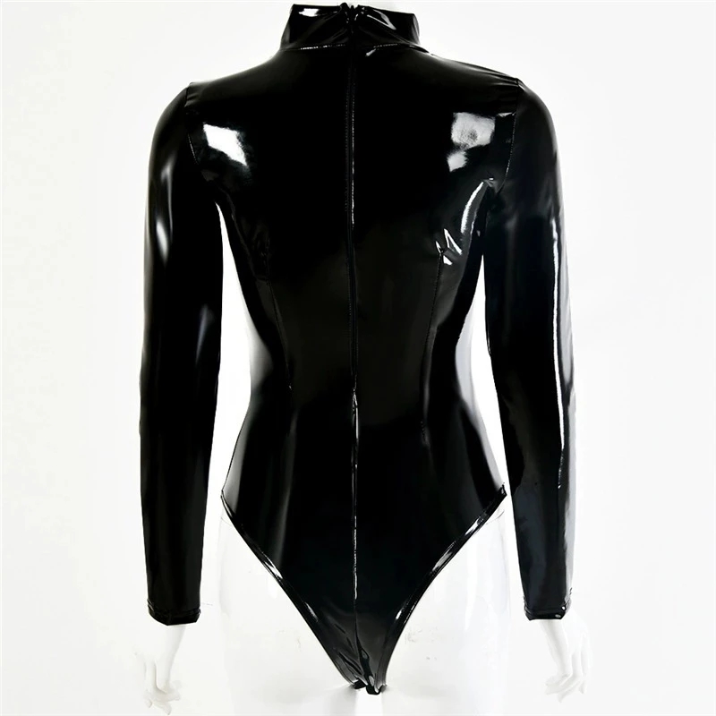 Womens Faux Latex PVC Mirror P - огляд і ціна Turtleneck Bodysuit Office