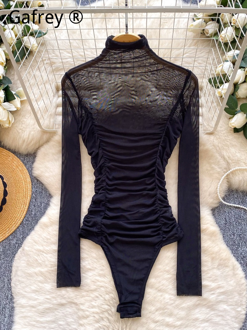 Sexy Grey Mesh Ruched Bodysuit - огляд і ціна Turtleneck Bodysuit Office