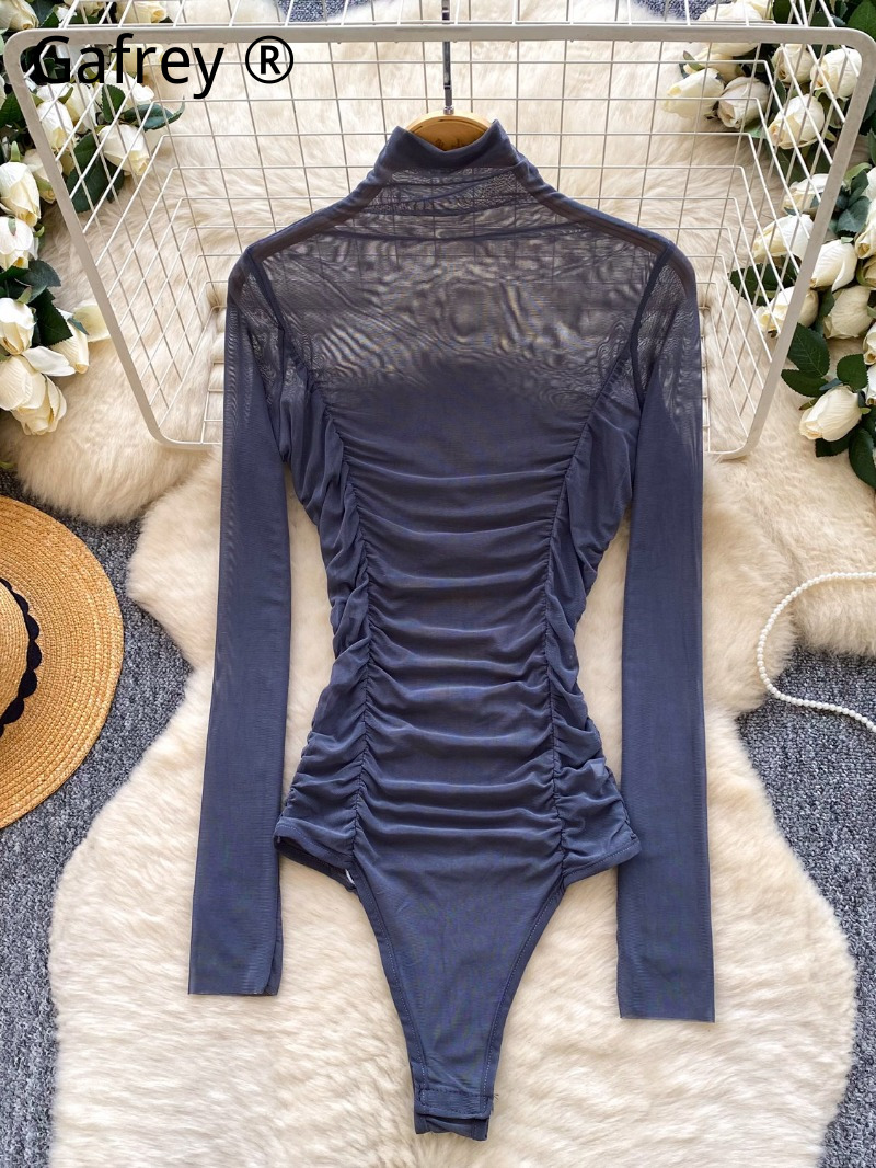 Sexy Grey Mesh Ruched Bodysuit - огляд і ціна Turtleneck Bodysuit Office