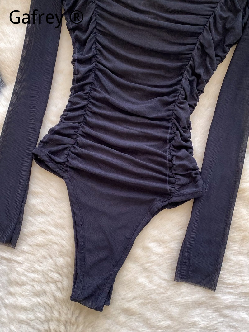 Sexy Grey Mesh Ruched Bodysuit - огляд і ціна Turtleneck Bodysuit Office