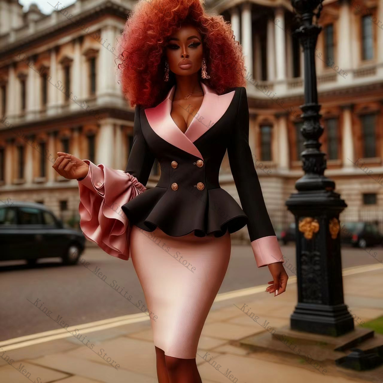 Black Pink Women Suit Set 2 Pc - огляд і ціна Women Formal Wear With Black Blazer