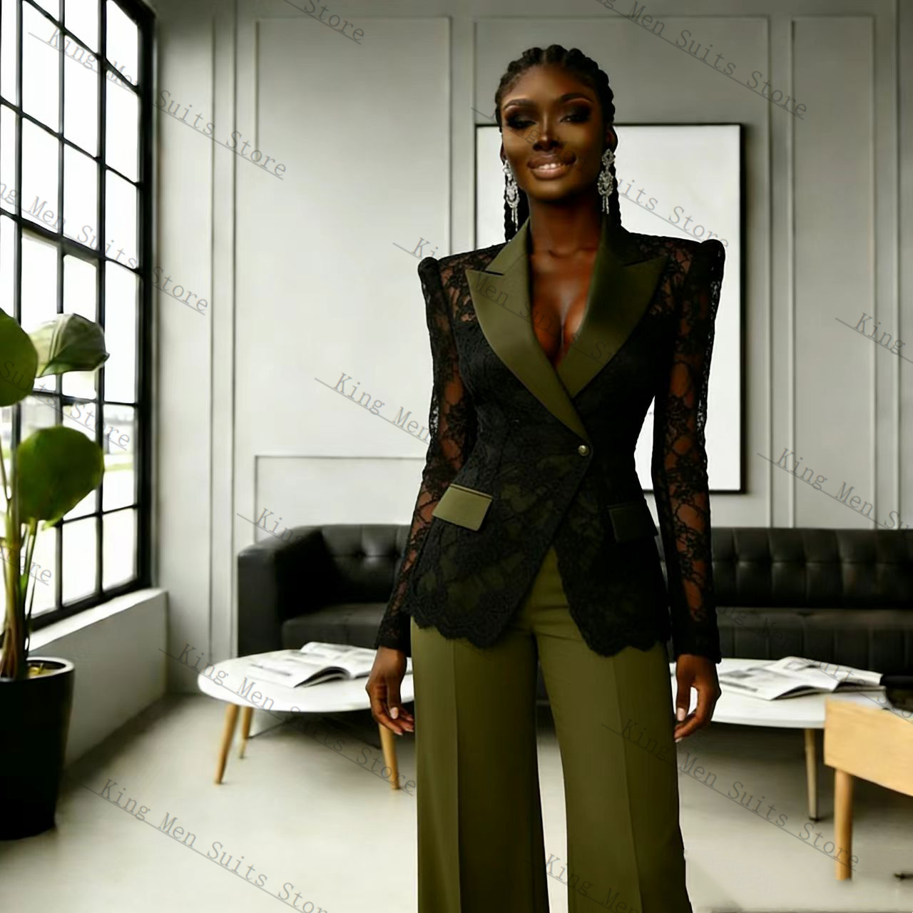Green Black Lace Women Suit Se - огляд і ціна Women Formal Wear With Black Blazer