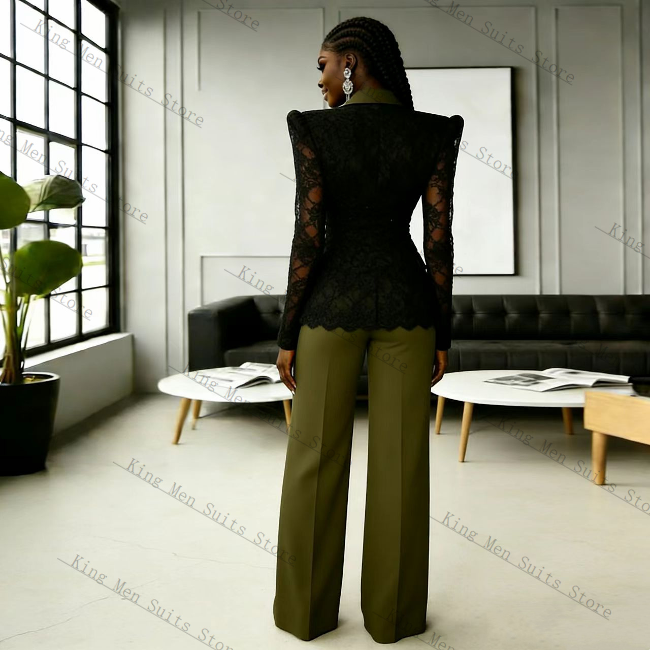 Green Black Lace Women Suit Se - огляд і ціна Women Formal Wear With Black Blazer