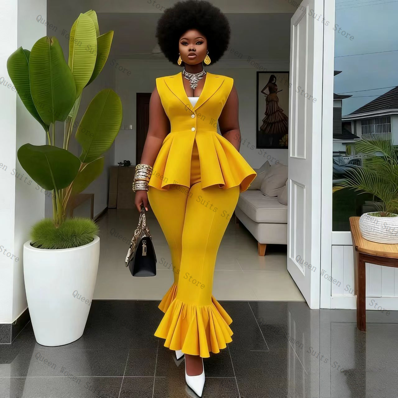 Yellow Women Suit Pants Set 2  - огляд і ціна Women Formal Wear Trousers