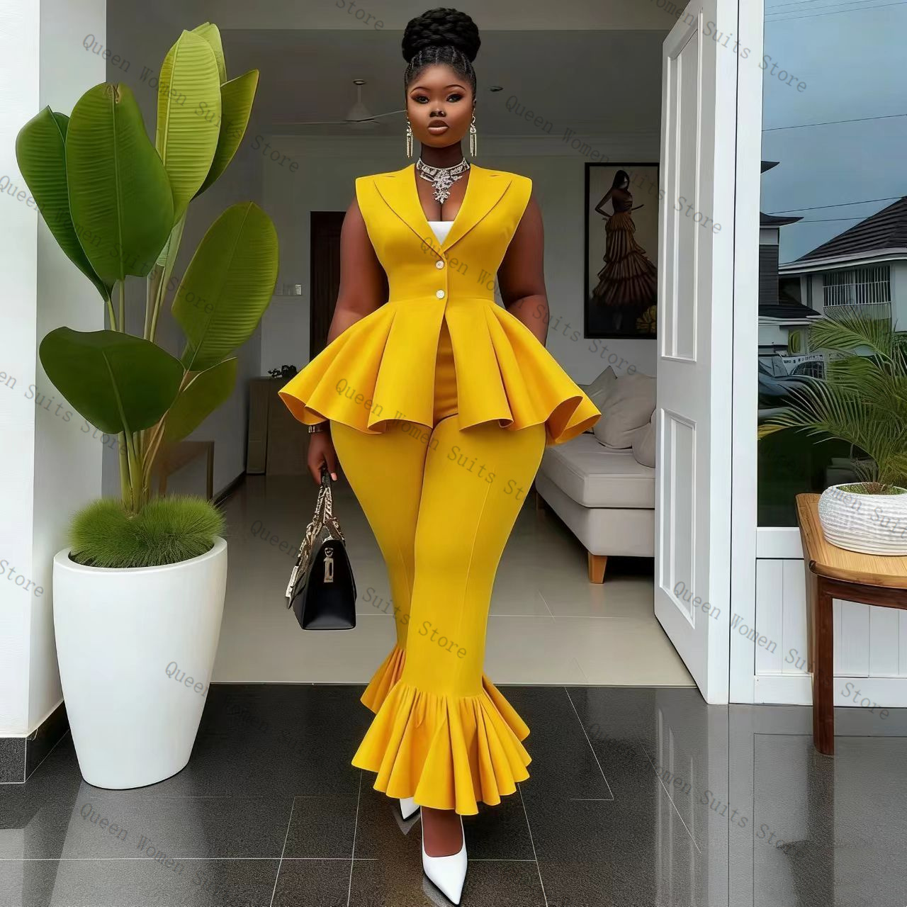 Yellow Women Suit Pants Set 2  - огляд і ціна Women Formal Wear Trousers