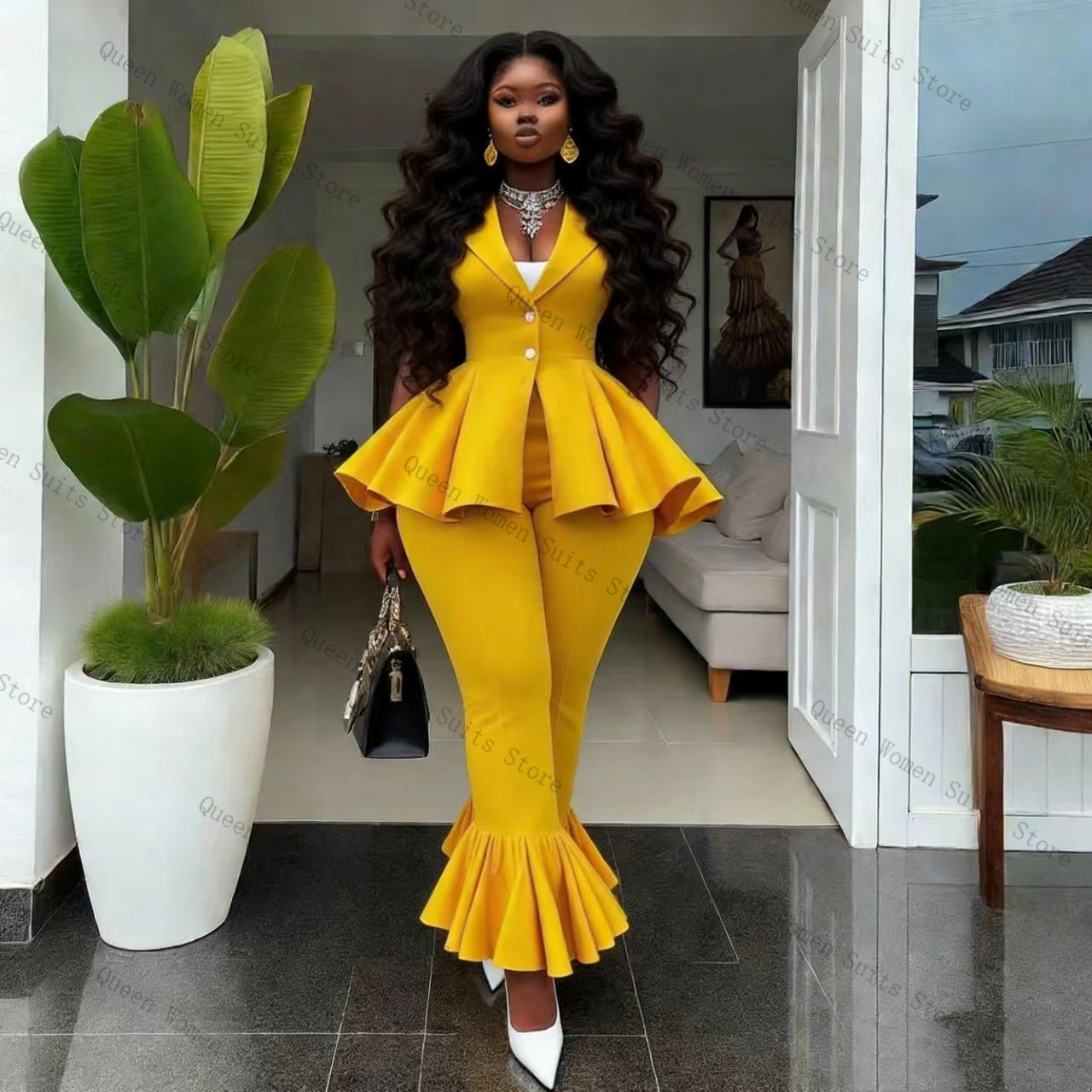 Yellow Women Suit Pants Set 2  - огляд і ціна Women Formal Wear Trousers
