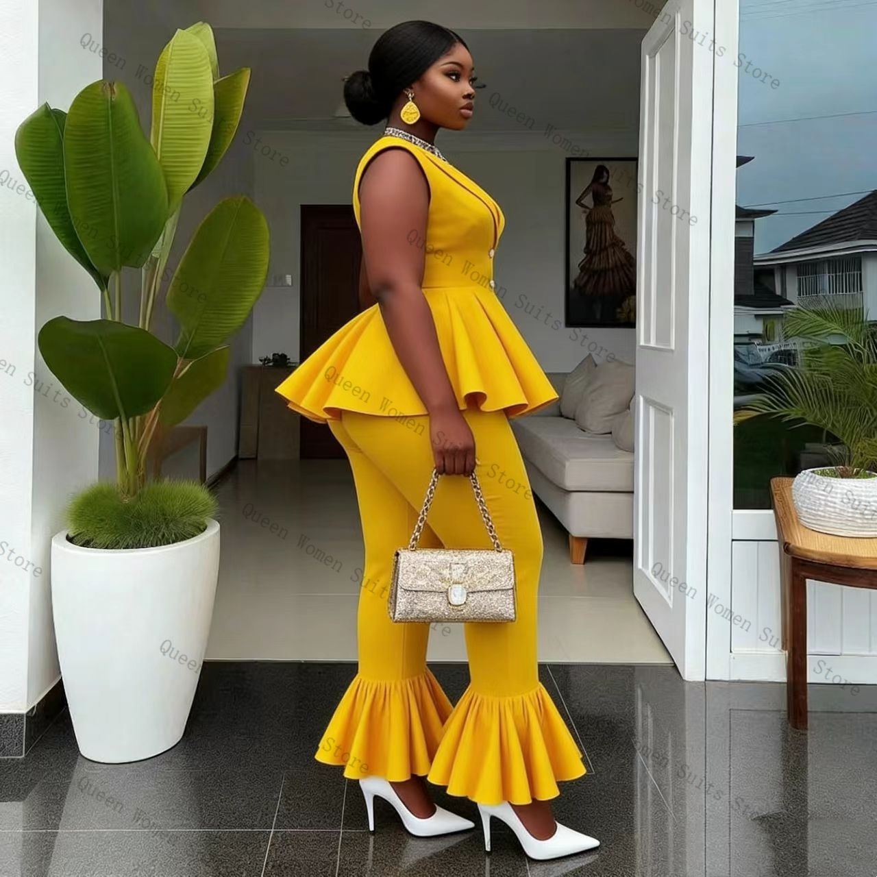 Yellow Women Suit Pants Set 2  - огляд і ціна Women Formal Wear Trousers