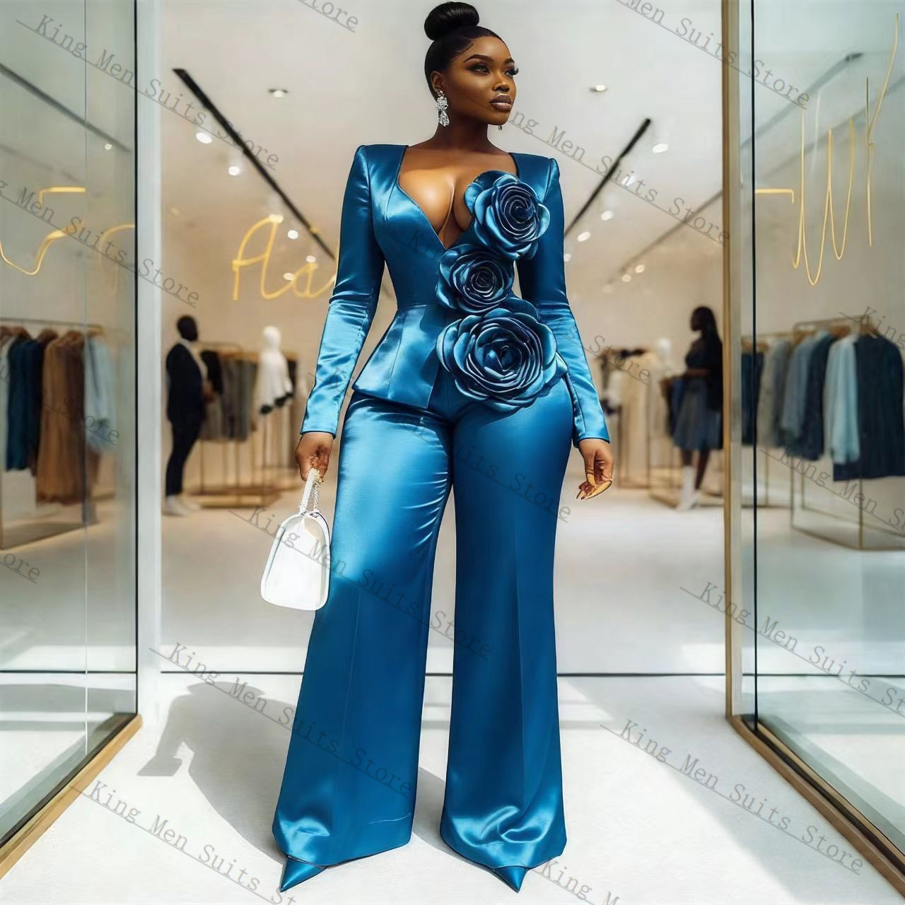 Blue Satin Women Suit Set 2 Pc - огляд і ціна Women'S Formal Wear For Wedding Guest